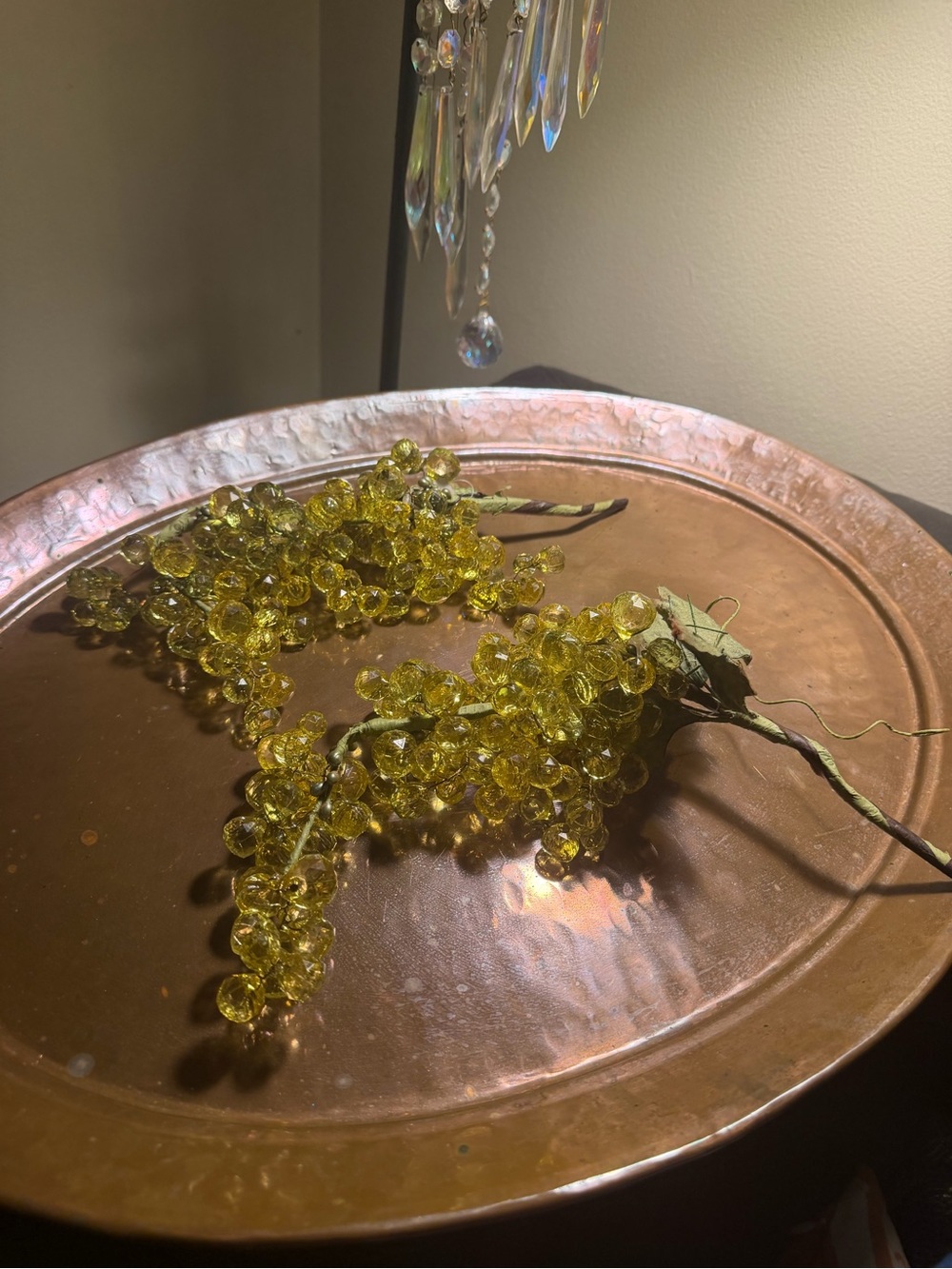 Vintage Pair Faceted Acrylic Lucite Bead Grape Cluster With Leaves & Stems